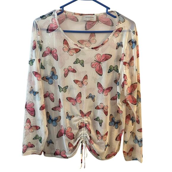 Homegirl Society Sheer Colorful Butterfly Layering Top Y2K Style Size 1X - Picture 2 of 7